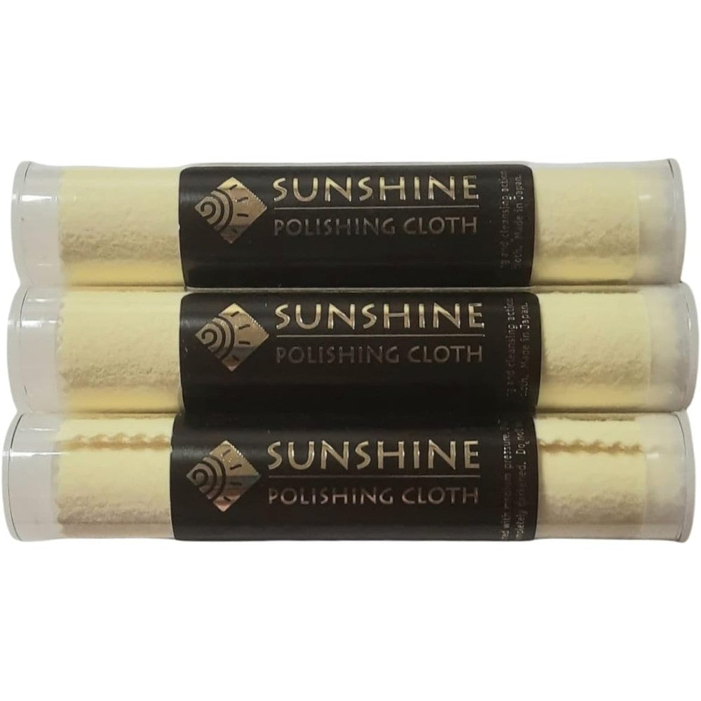 Sunshine Jewelry Polishing Cloth 3 pack in yellow with storage tube front view