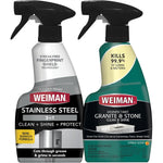 Weiman Stainless Steel and Granite Cleaner 12 Ounce front bottle view showing the dual surface trigger spray.