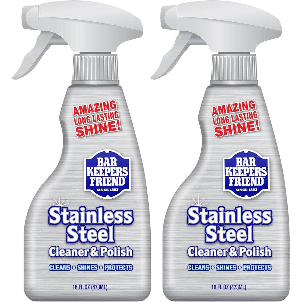 Bar Keepers Friend Stainless Steel Cleaner and Polish Spray front view twin pack for appliance cleaning
