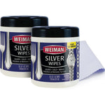 Weiman jewelry polish cleaner and tarnish remover wipes front view of the two pack canister set with polishing cloth