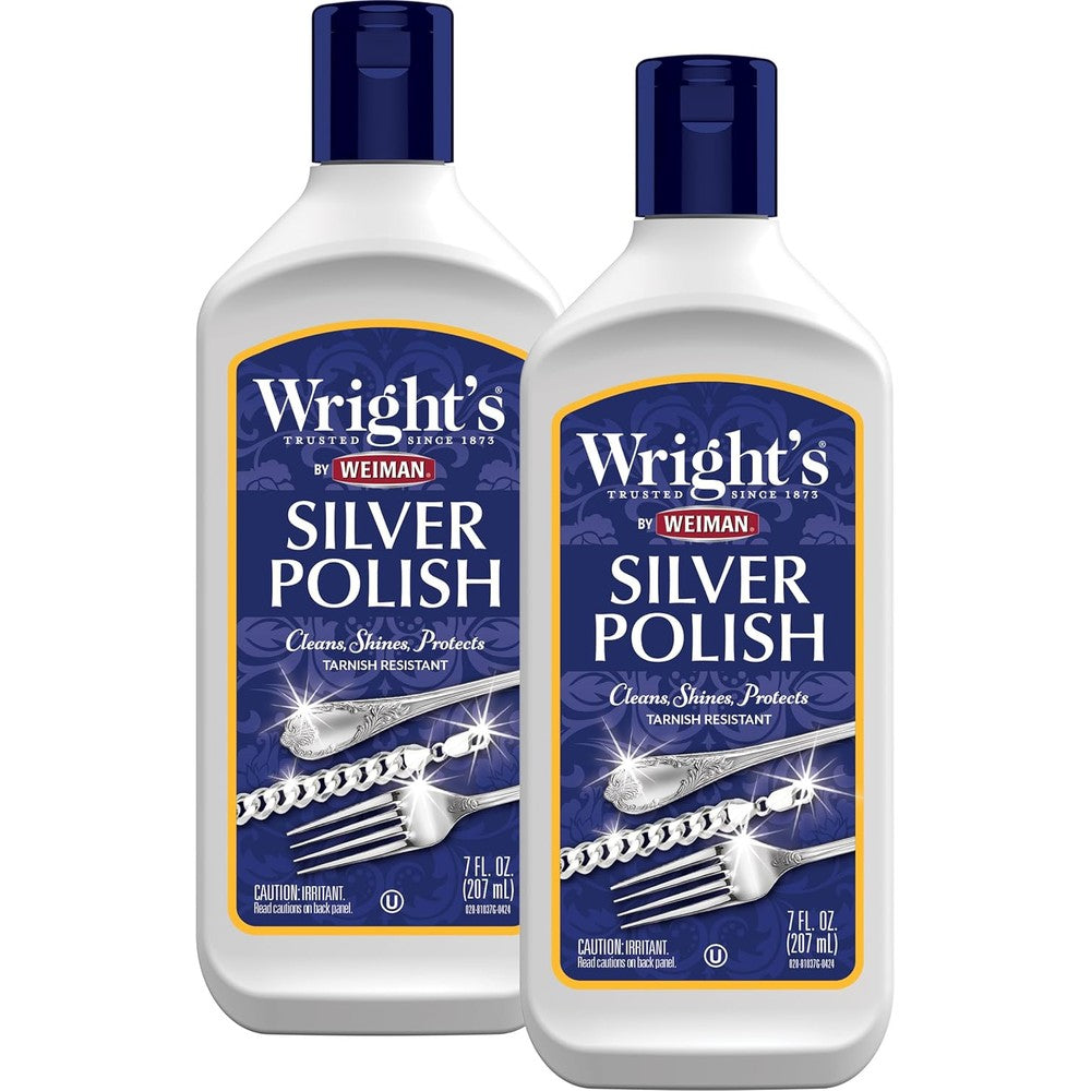 Weiman Wright's Silver Cleaner and Polish Seven Ounce Two Pack front view showing the liquid bottle packaging.