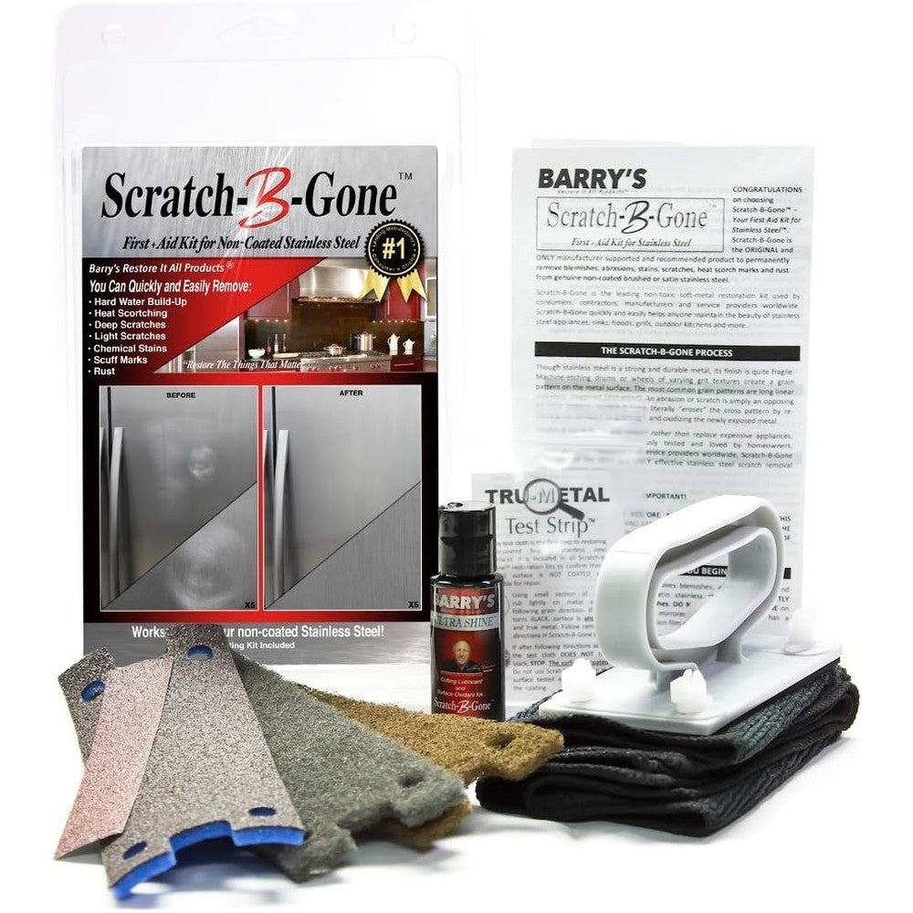 Barry's Restore It All Scratch-B-Gone Homeowner Kit front view for stainless steel repair.