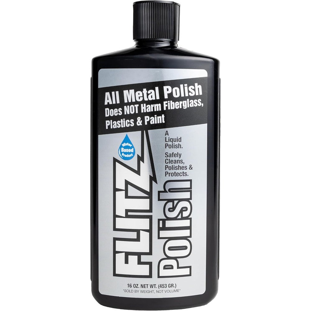 Flitz Multi Purpose Metal Polish Liquid 16 Ounce bottle front view showing brand logo.