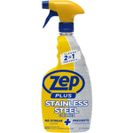Zep Plus Stainless Steel Cleaner front view bottle showcasing the two in one formula logo.