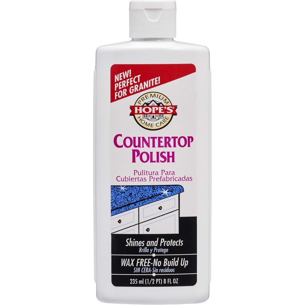Hope's Countertop Restoration Polish front view bottle for kitchen maintenance.