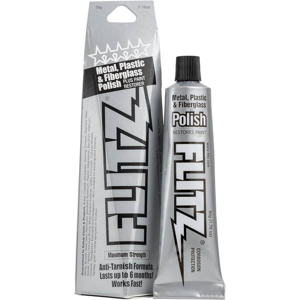 Flitz Multi-Purpose Metal Polish Paste 1.76 ounce tube front view for metal restoration