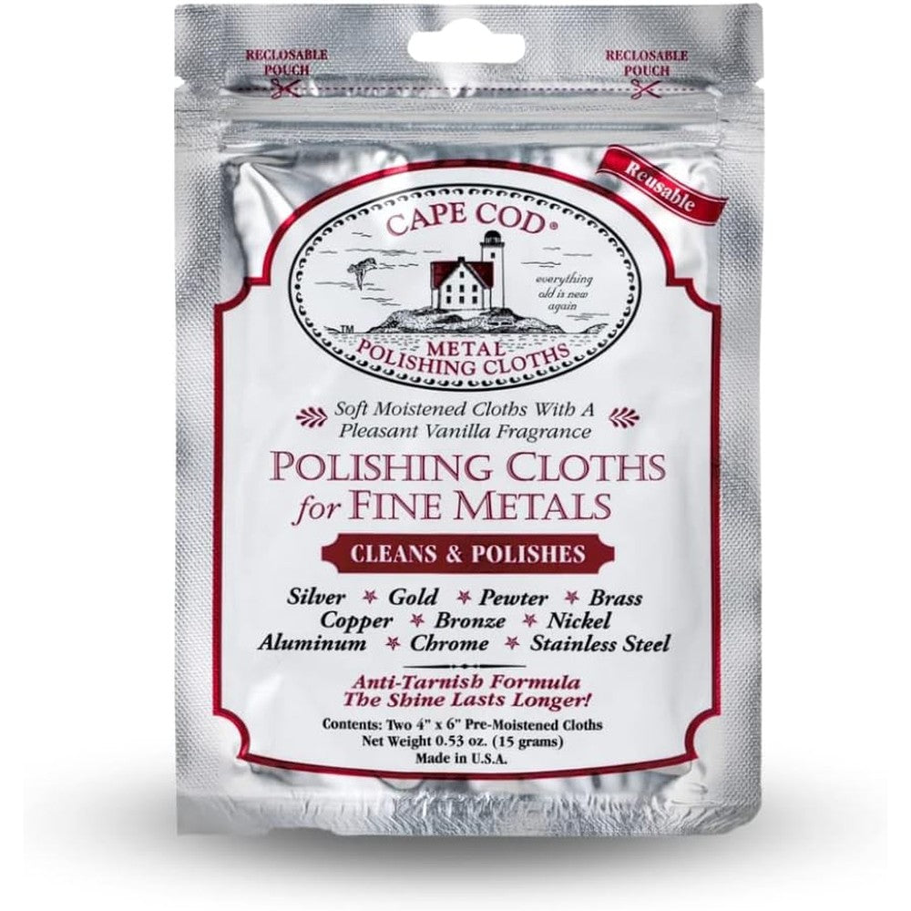 Cape Cod Metal Polishing Cloths front view of foil pouch for jewelry cleaning.