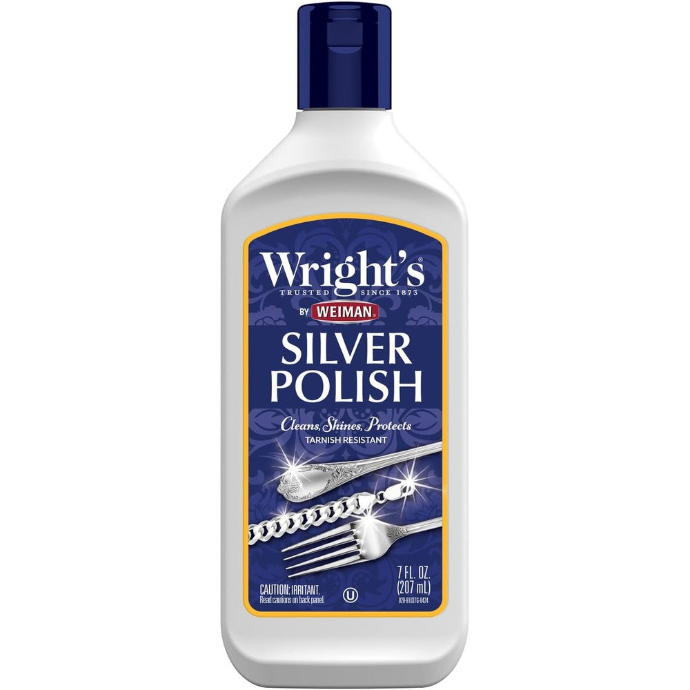 Weiman Wright's Silver Cleaner and Polish 7 Ounce front bottle view for tarnish removal.