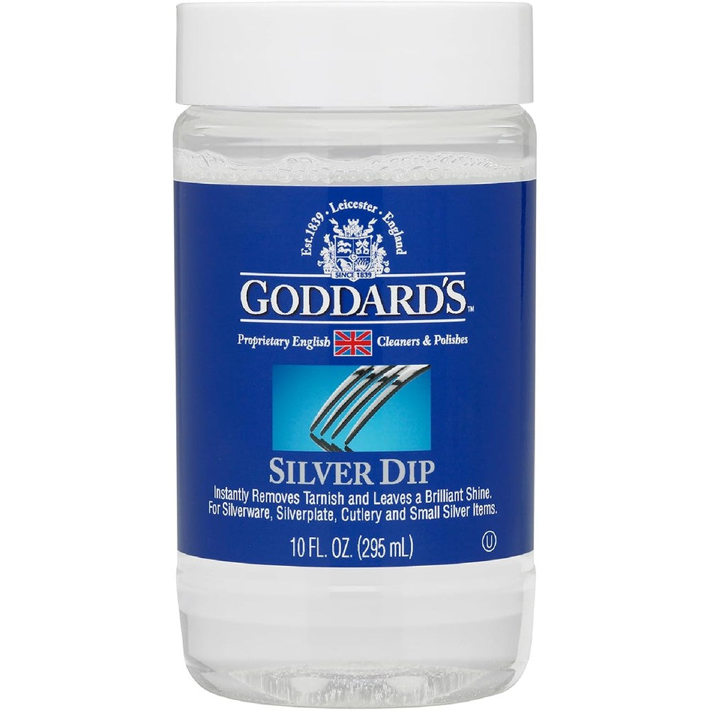 Goddard's Silver Cleaner Dip 10 Ounce bottle front view for tarnish removal.