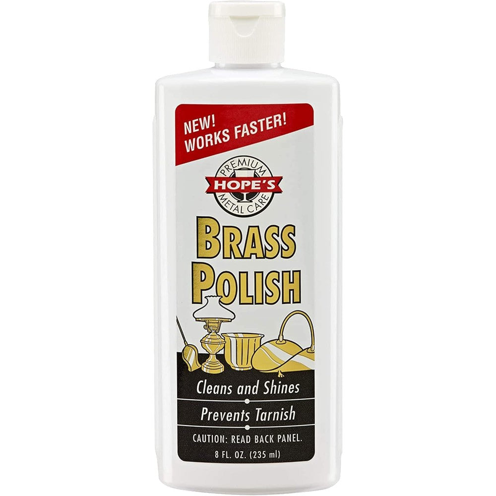 Hope's Brass Polish and Cleaner 8 fluid ounce bottle front view for metal restoration