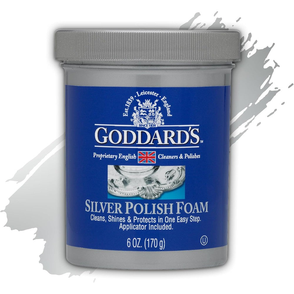 Goddard's Silver Polish Foam jar with sponge applicator for jewelry cleaning.