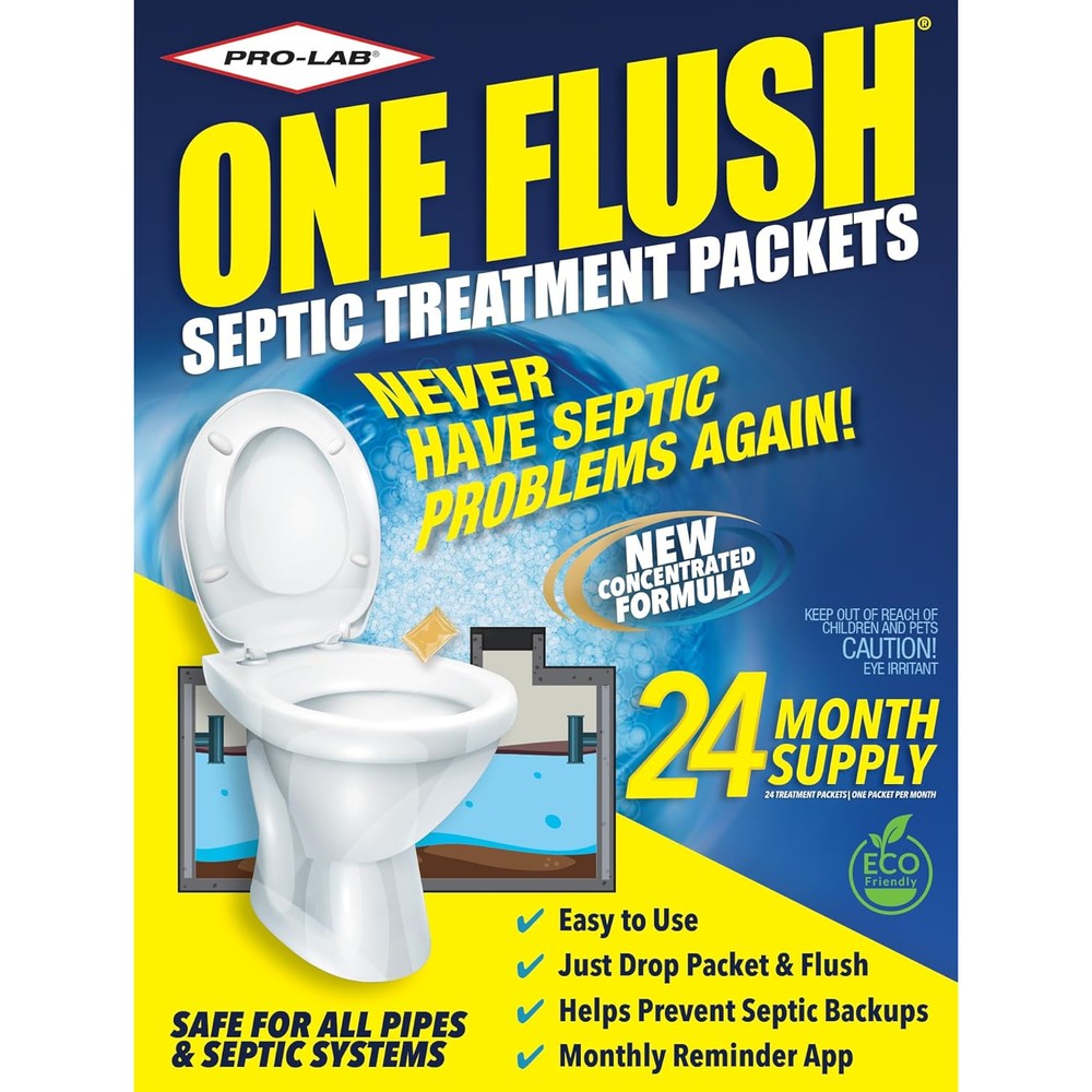 One Flush Septic Tank Treatment Packets front view for septic maintenance.