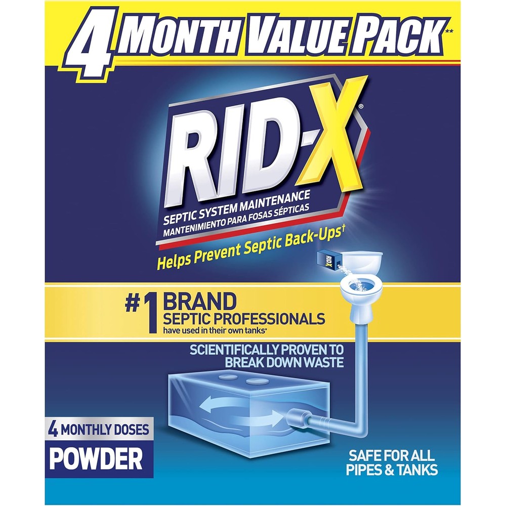 RID-X Septic Tank System Treatment Powder 39.2 ounce front view for septic maintenance.