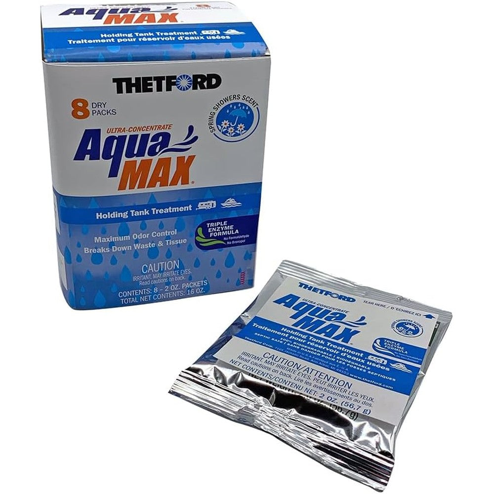 Thetford AquaMAX Spring Showers Scent 8 Count Dripack front view RV waste digester.