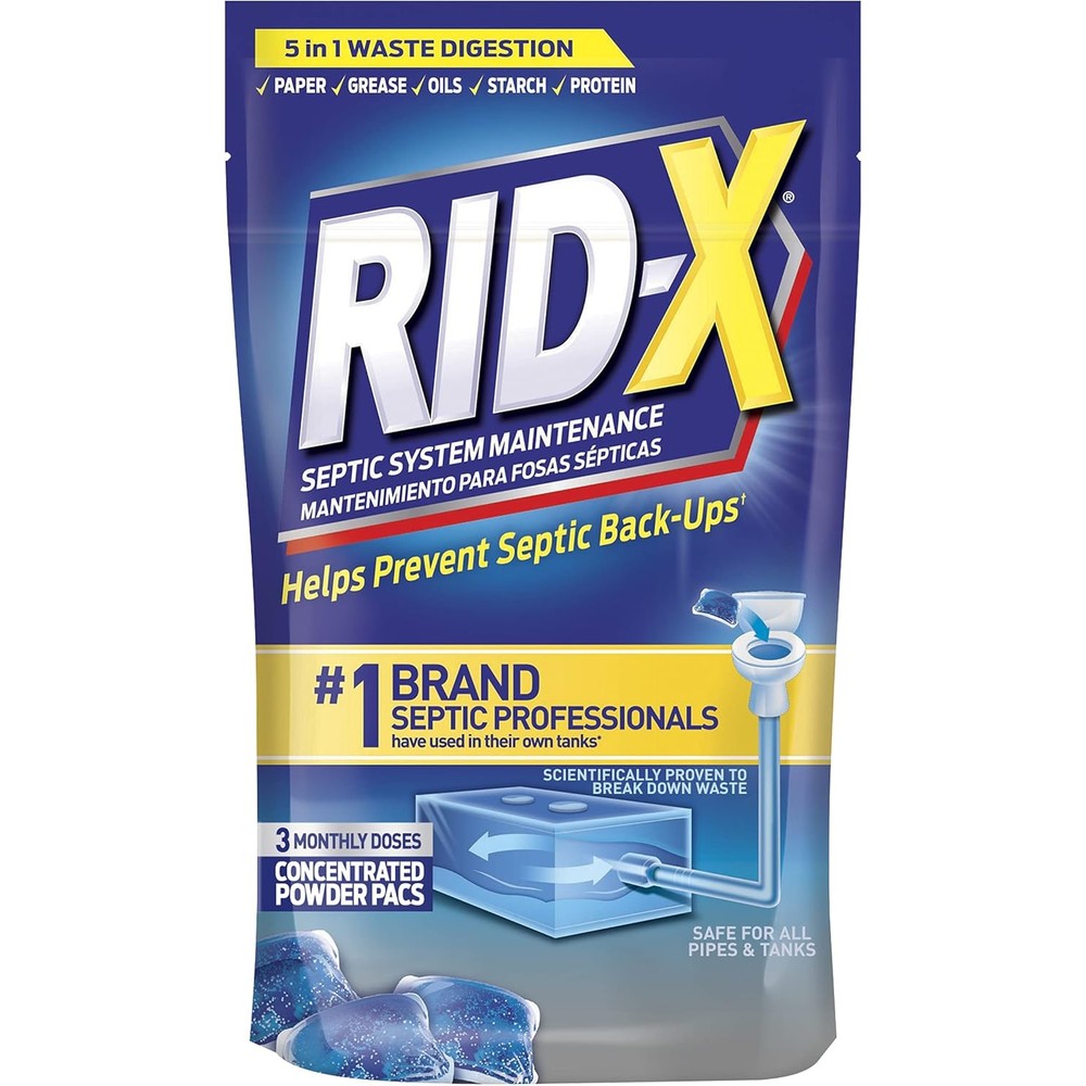 Rid-X Septic Tank System Treatment front view of 3.2 ounce pack.