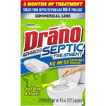 Drano Advanced Septic Tank Treatment front view of 3 count packaging.