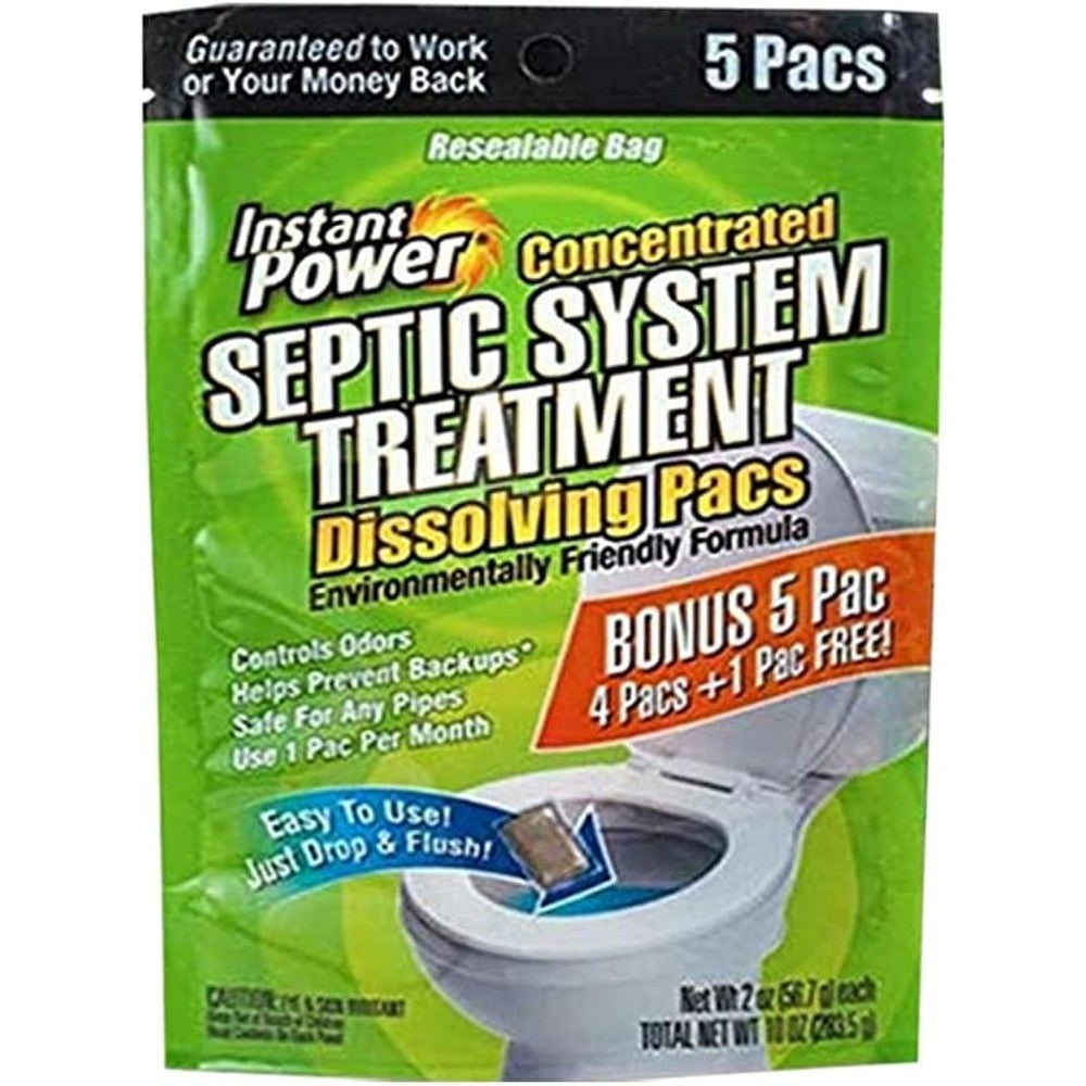 Instant Power Septic System Treatment Dissolving Pacs front view packaging.