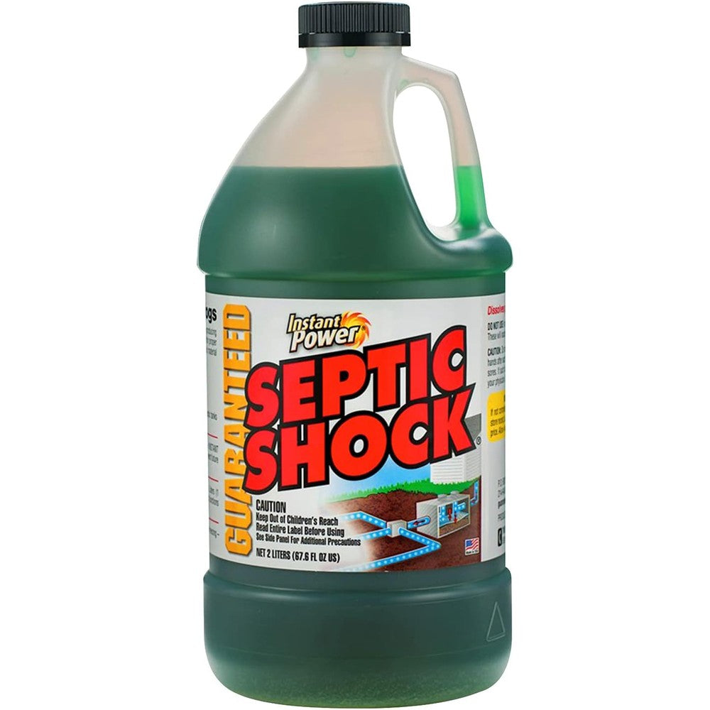 Instant Power Septic Shock front view 67.6 Ounce bottle for septic tank maintenance.