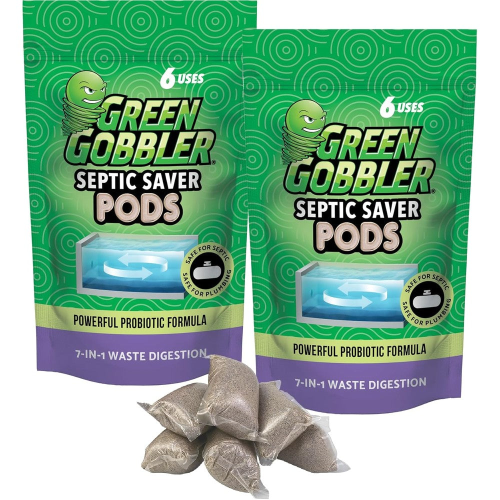 Green Gobbler Septic Tank Treatment Packets front view for septic maintenance.