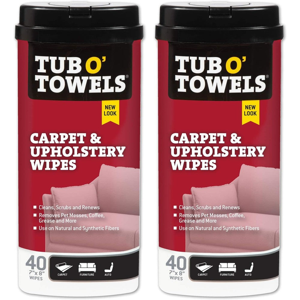 Tub O' Towels Carpet and Upholstery Cleaning Wipes canister front view for stain removal.