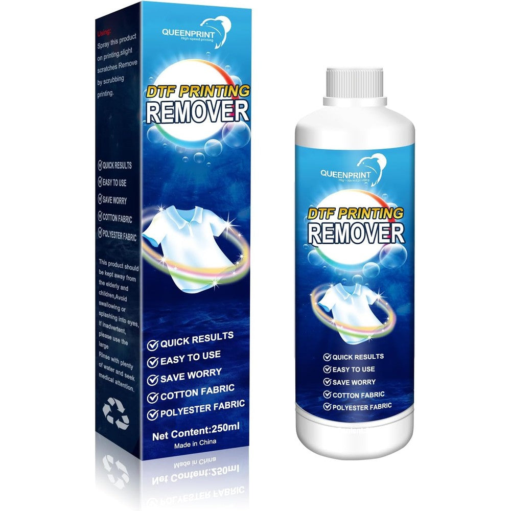Queenprint DTF Remover for Fabrics 250 milliliter bottle front view