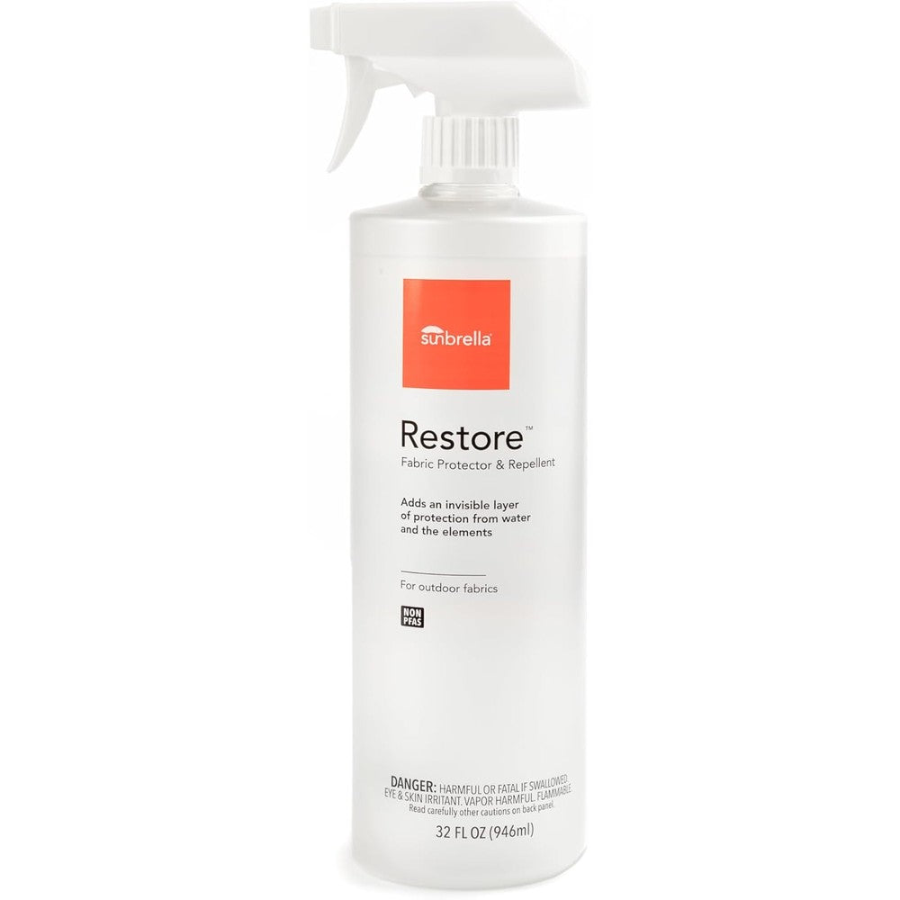 Sunbrella Restore Fabric Protector 32 fluid ounce bottle front view for outdoor fabric waterproofing.