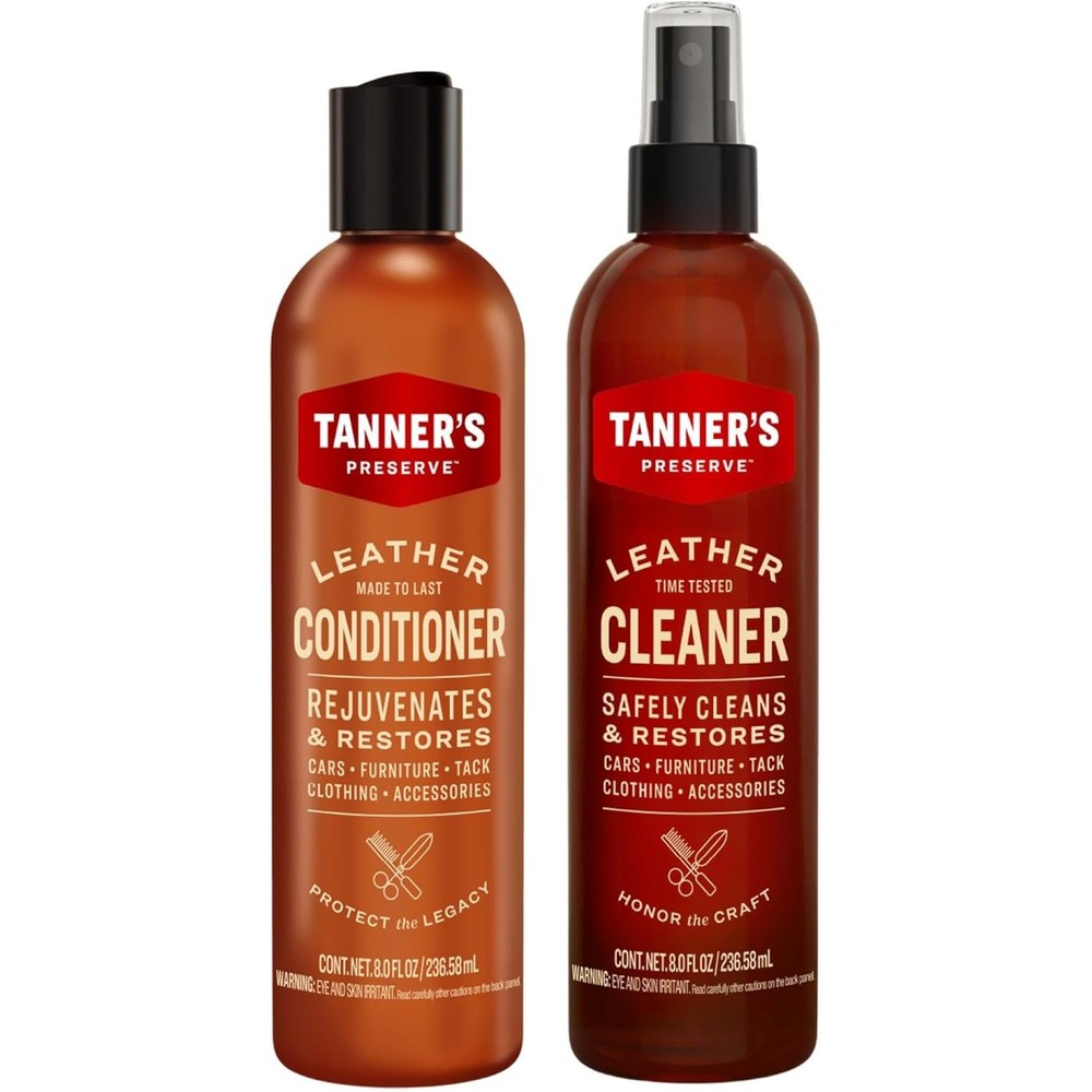 Tanner's Preserve Leather Cleaner and Conditioner Duo Pack front view showcasing the two-step premium leather care system.