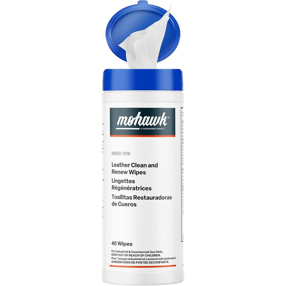 Mohawk Finishing Products Leather Clean and Renew Wipes 40 count container front view