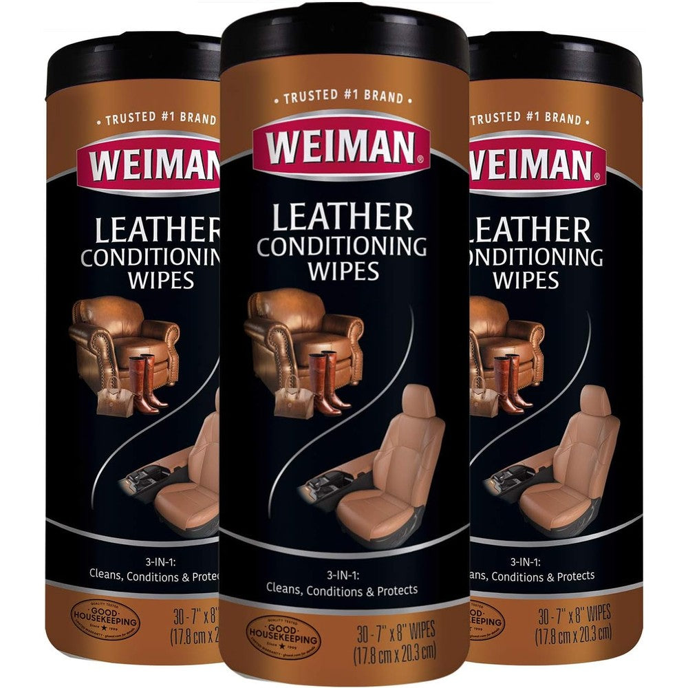 Weiman Leather Wipes 3 Pack front view of canisters