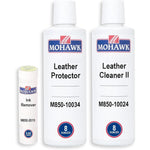 Mohawk Finishing Products Leather Care Kit front view with cleaner protector and ink remover bottles.