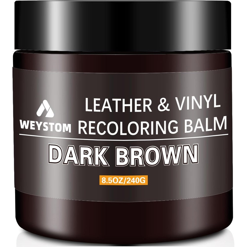 WEYSTOM Leather Recoloring Balm Dark Brown bottle front view for furniture restoration.