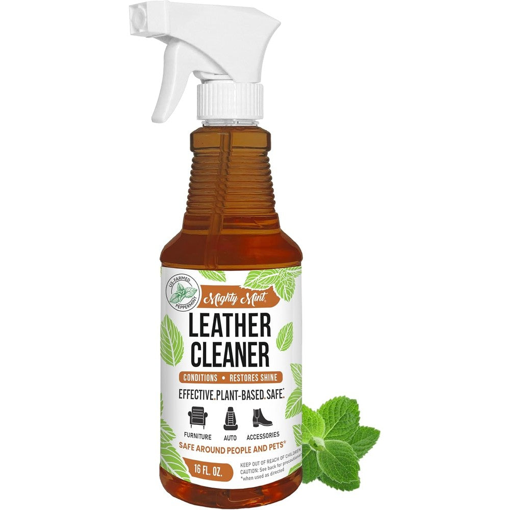 Mighty Mint Leather Cleaner and Conditioner front view for natural leather care