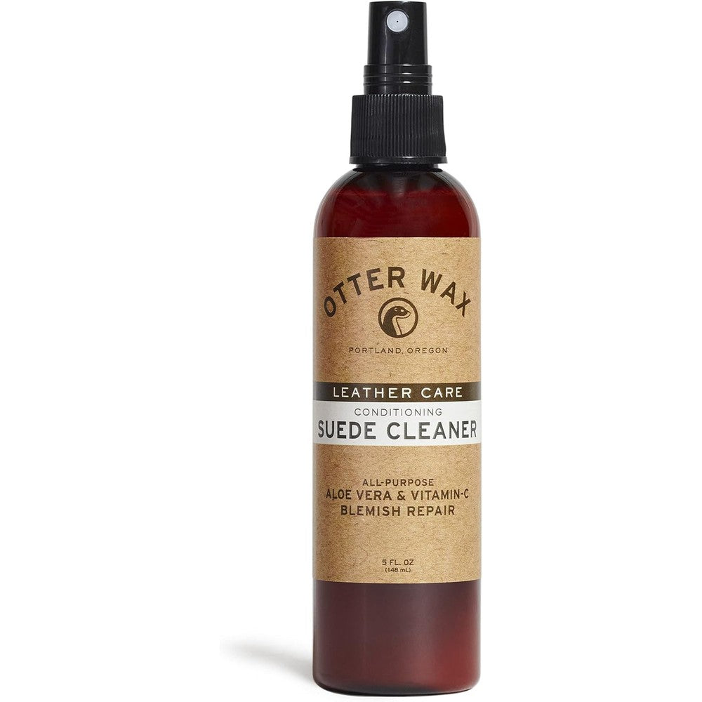 Otter Wax Suede and Nubuck Leather Cleaner 5oz bottle front view for premium leather care.
