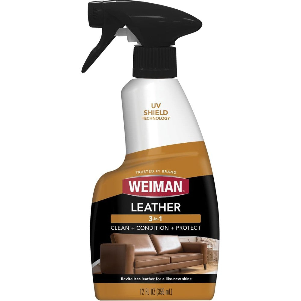 Weiman Leather Cleaner and Conditioner bottle front view for furniture care