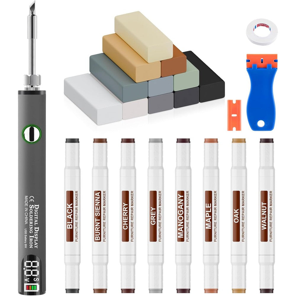 SZ-KARIDGE Laminate Vinyl Wood Floor Scratch Repair Kit front view showing the complete restoration set with heat pen