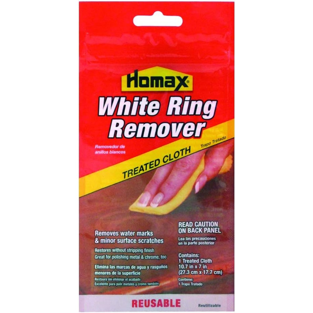 Homax Furniture White Ring Remover Cloth front view for wood surface restoration.