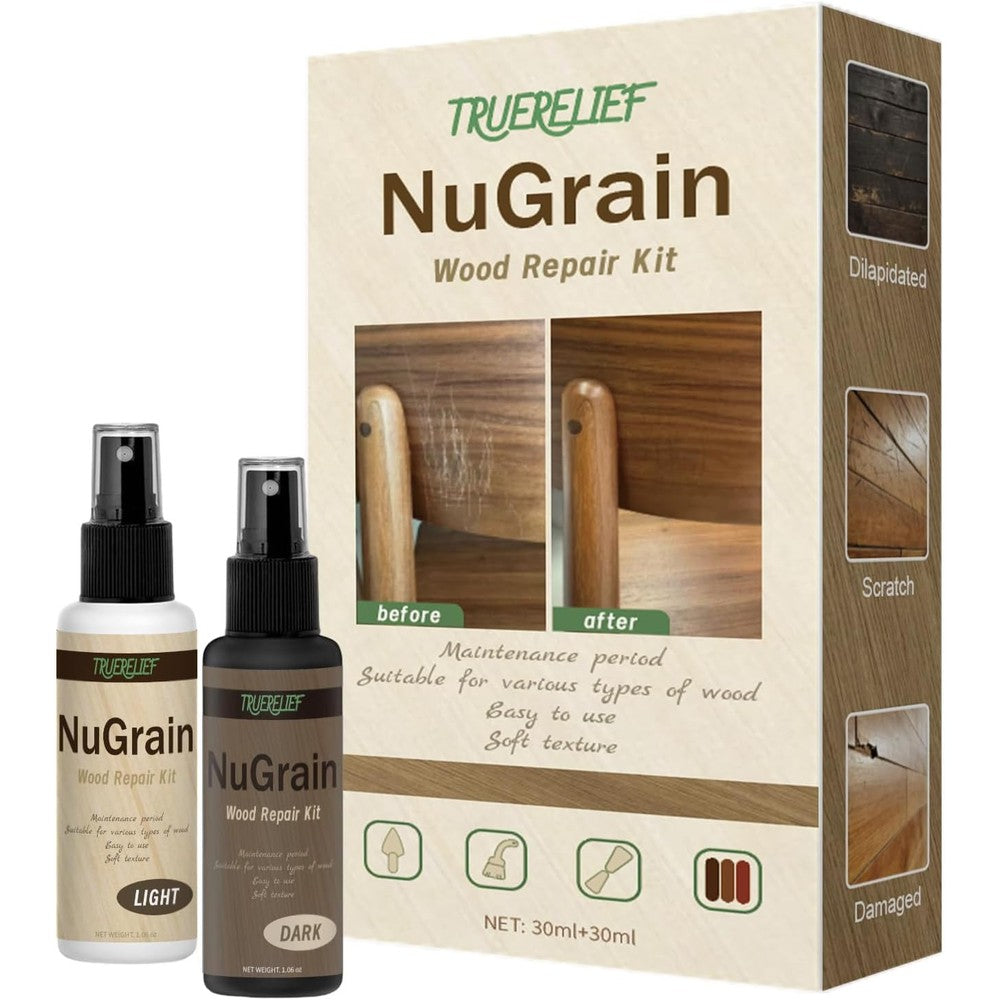 Glintor NuGrain Wood Repair Kit front view professional wood floor scratch remover bottles