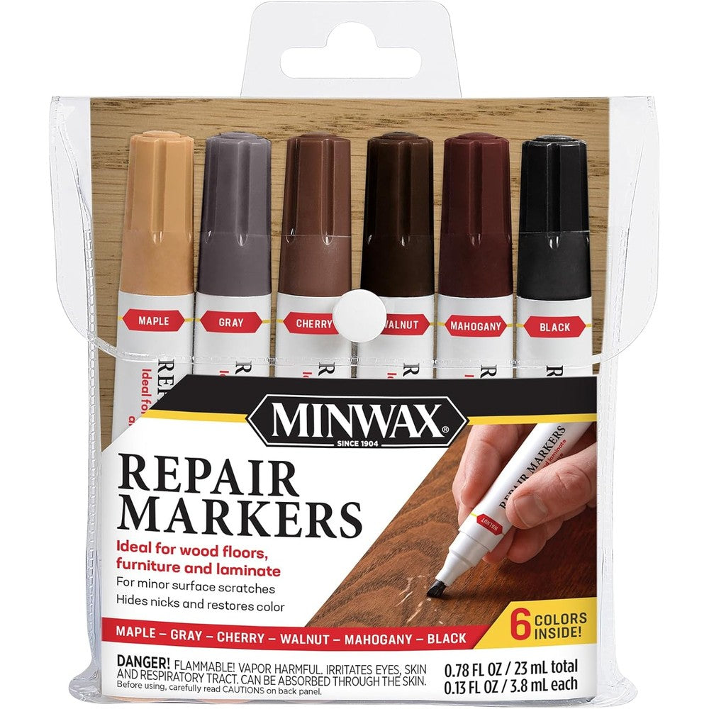 Minwax Repair Markers front view packaging showing wood finish touch up pens.