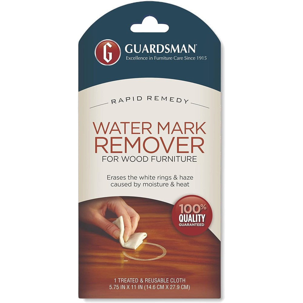 Guardsman Reusable Water Mark Remover Cloth front packaging for wood repair.
