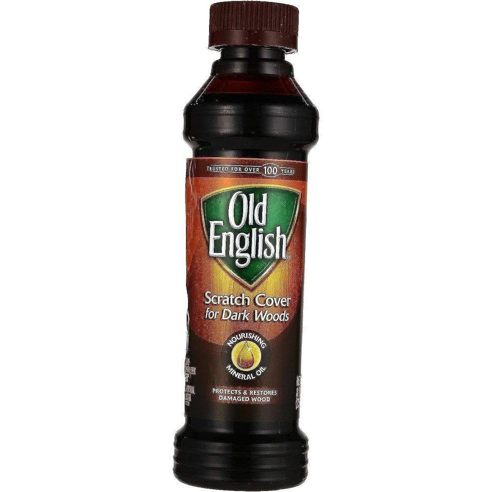 Old English Scratch Cover for Dark Woods bottle front view for furniture repair.