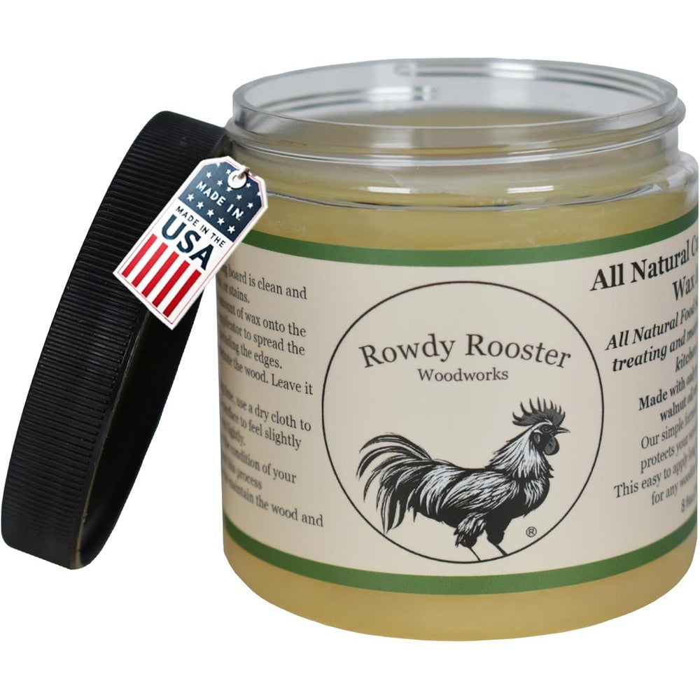 Rowdy Rooster Woodworks refined walnut oil and beeswax container front view