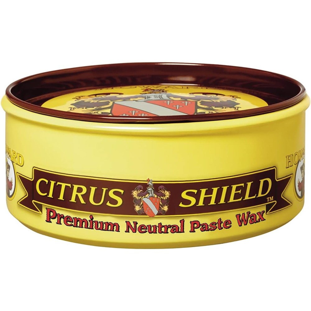 Howard Citrus Shield Premium Paste Wax Neutral 11 Ounce front view for wood polishing.