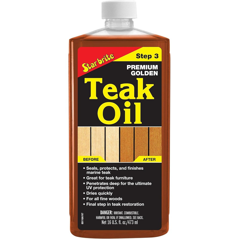 STAR BRITE Premium Golden Teak Oil 16 Ounce front view bottle for wood protection.
