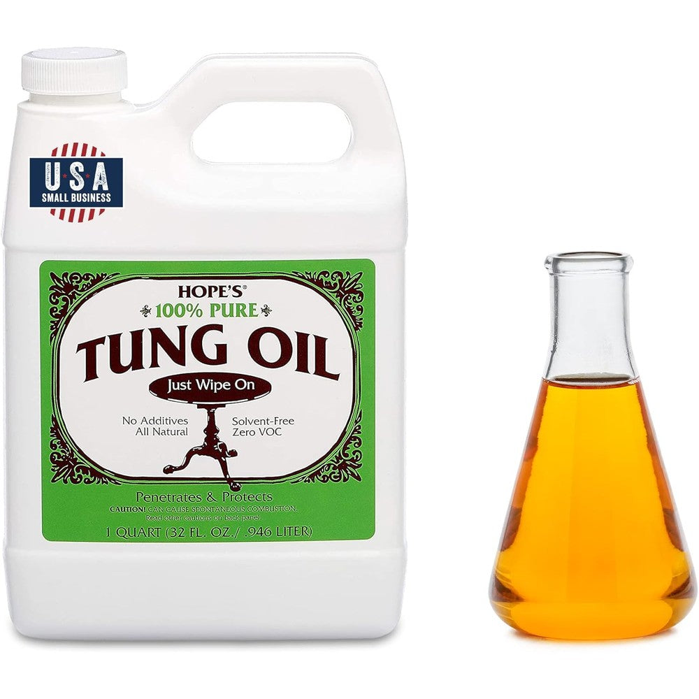 HOPE'S 100% Pure Tung Oil 32 Ounce bottle front view for wood finishing.