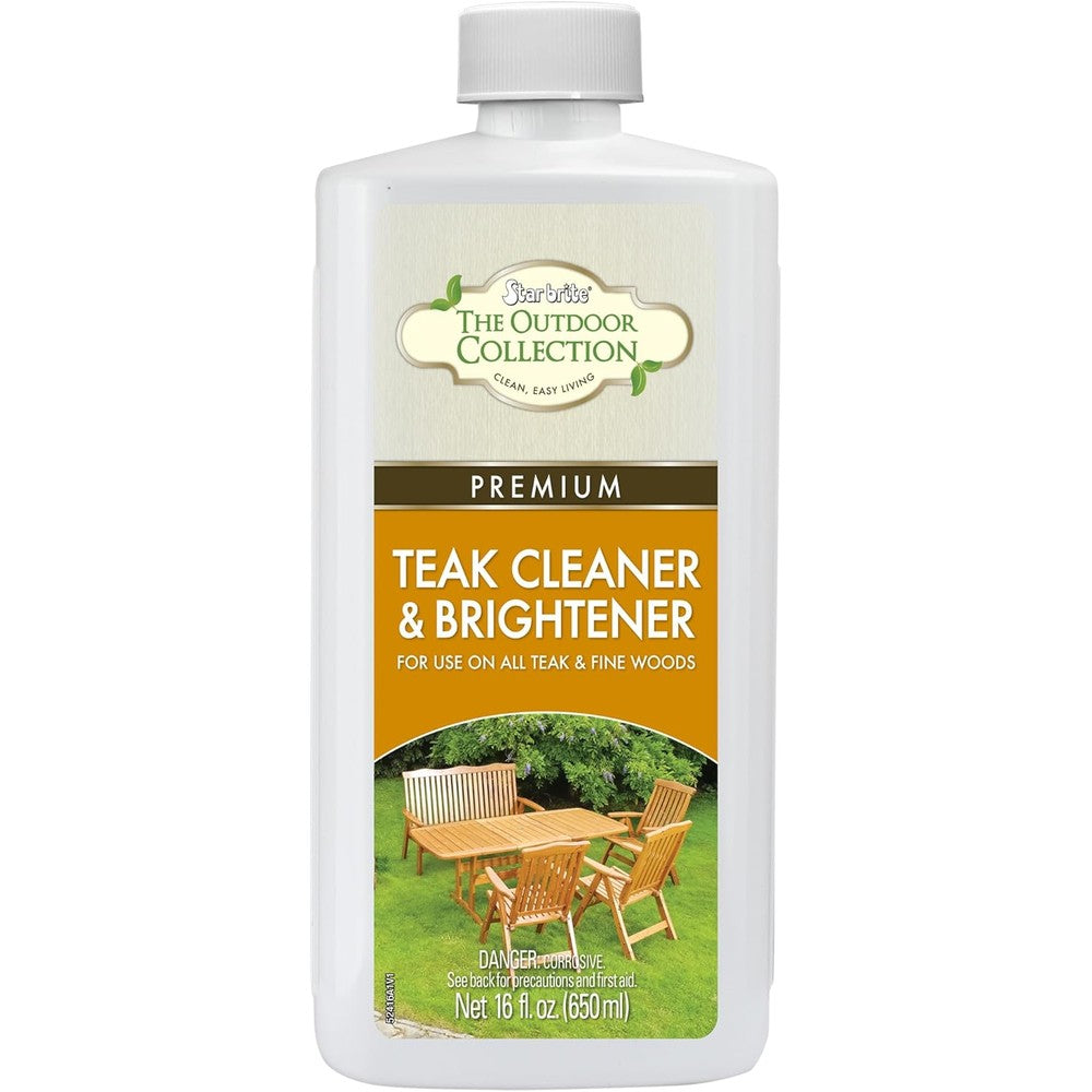 Star Brite Teak Cleaner and Brightener 16 Ounce front view wood restoration bottle.