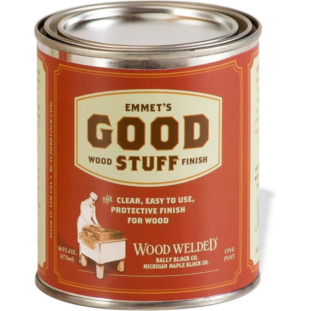 Wood Welded Emmet's Good Stuff Wood Finish 1 Pint can front view for food safe butcher block protection.
