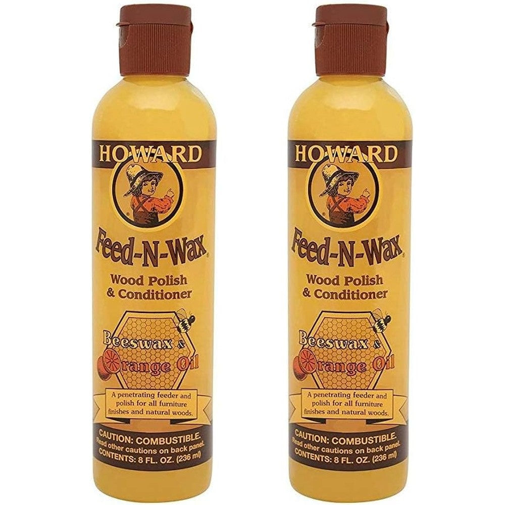 Howard Feed-N-Wax Wood Polish 8 Ounce bottle front view for furniture care.