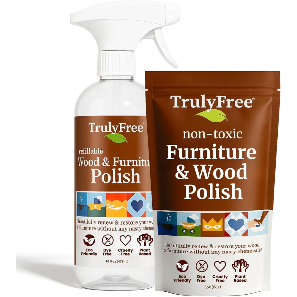 Truly Free Natural Wood Cleaner and Furniture Polish starter kit front view