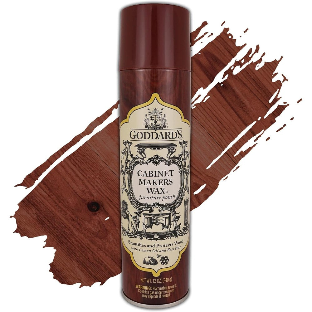 Goddard's Cabinet Makers Wax Spray front view wood furniture polish.