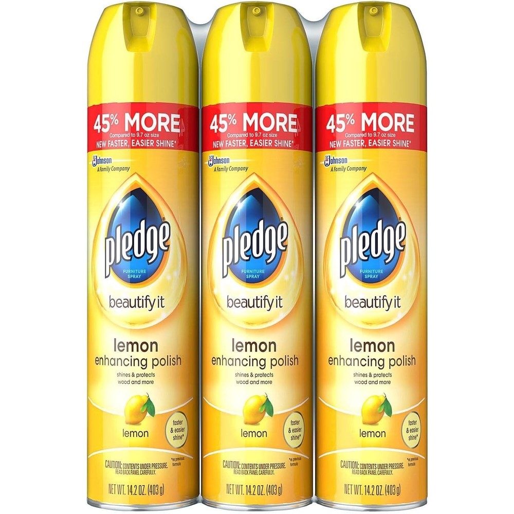Pledge Furniture Spray Lemon 3 Pack front view wood polish